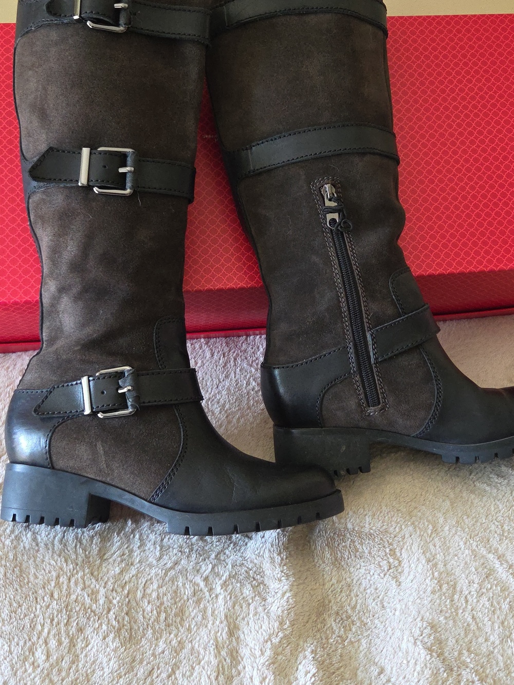 Karl Lagerfeld Over-the-Knee Leather Moto Boots in Dark Brown and Black - Picture 4 of 5